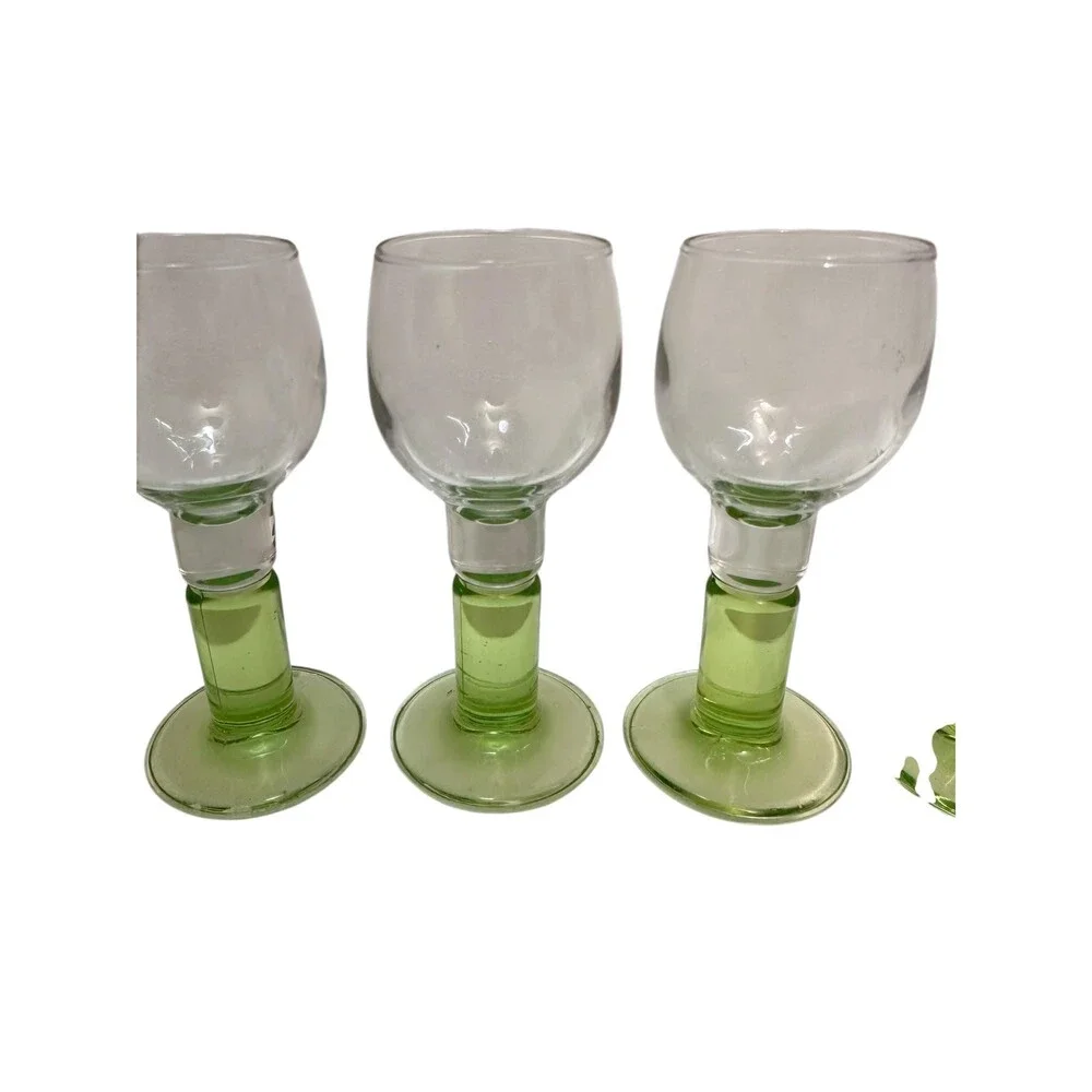 Vintage Bormioli Rocco Limoncino Glasses Set of 5 Italian Green Stem 2 oz